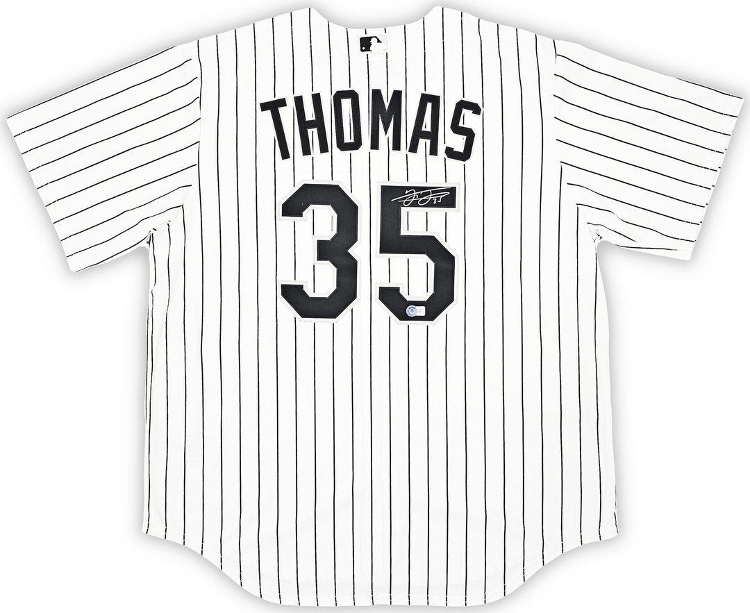 White Sox Frank Thomas Signed White Pinstripes Nike Jersey Size XL Beckett Wit