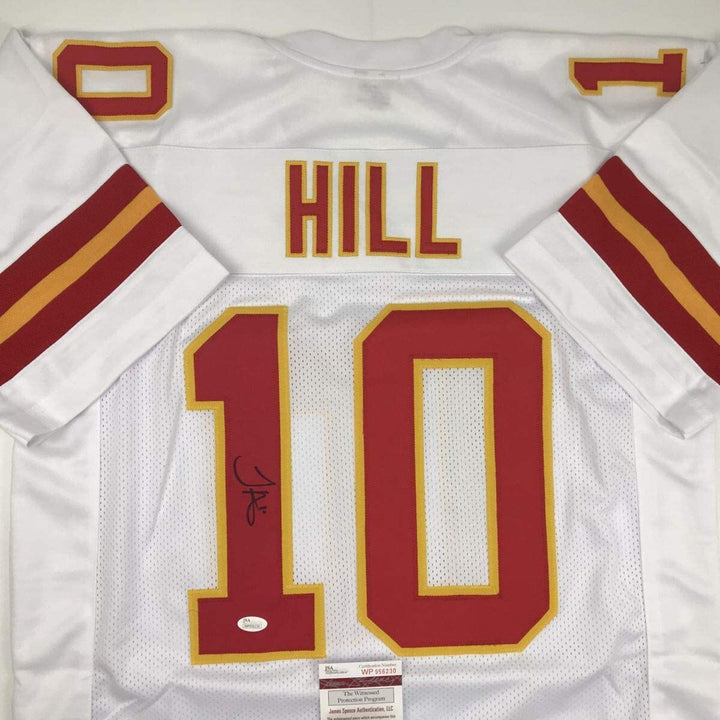 Autographed/Signed TYREEK HILL Kansas City White Football Jersey JSA COA Auto