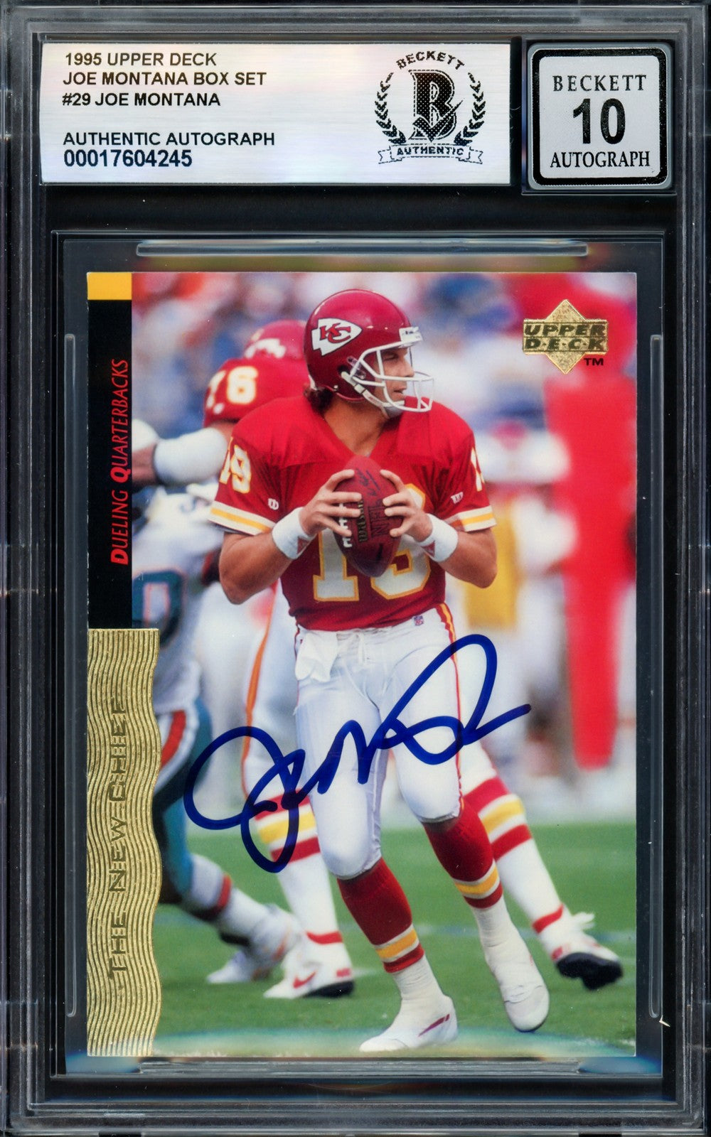 Joe Montana Signed 1995 Upper Deck Card 29 49ers Auto GM 10 Beckett #17604245