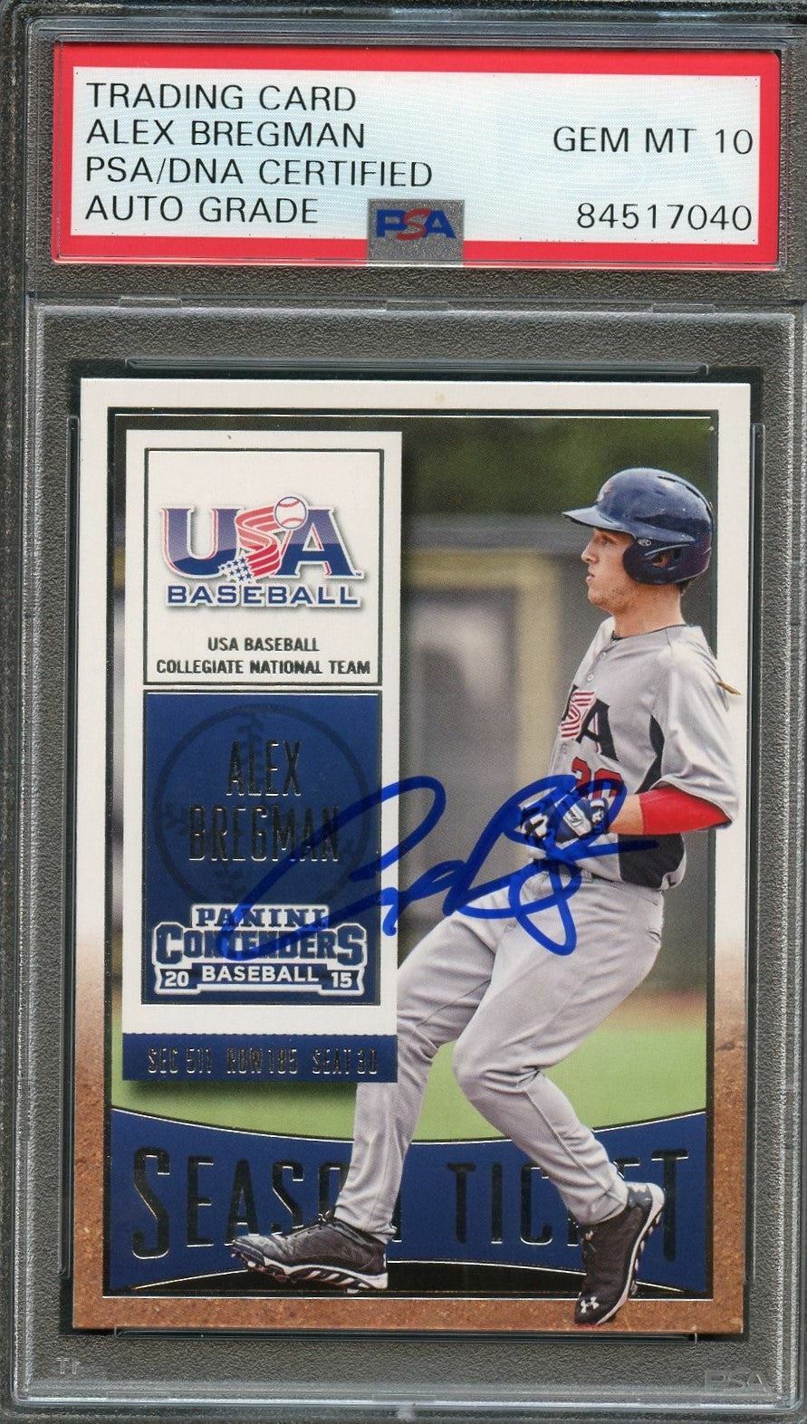 2015 Contenders Season Ticket #64 Alex Bregman Signed Card PSA Slabbed Auto 10 U