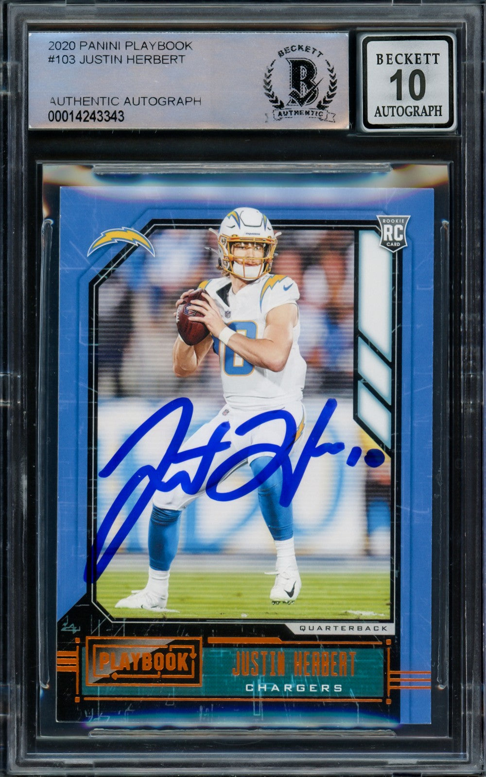 Justin Herbert Signed 2020 Panini Playbook RC 103 Chargers Auto 10 Beckett