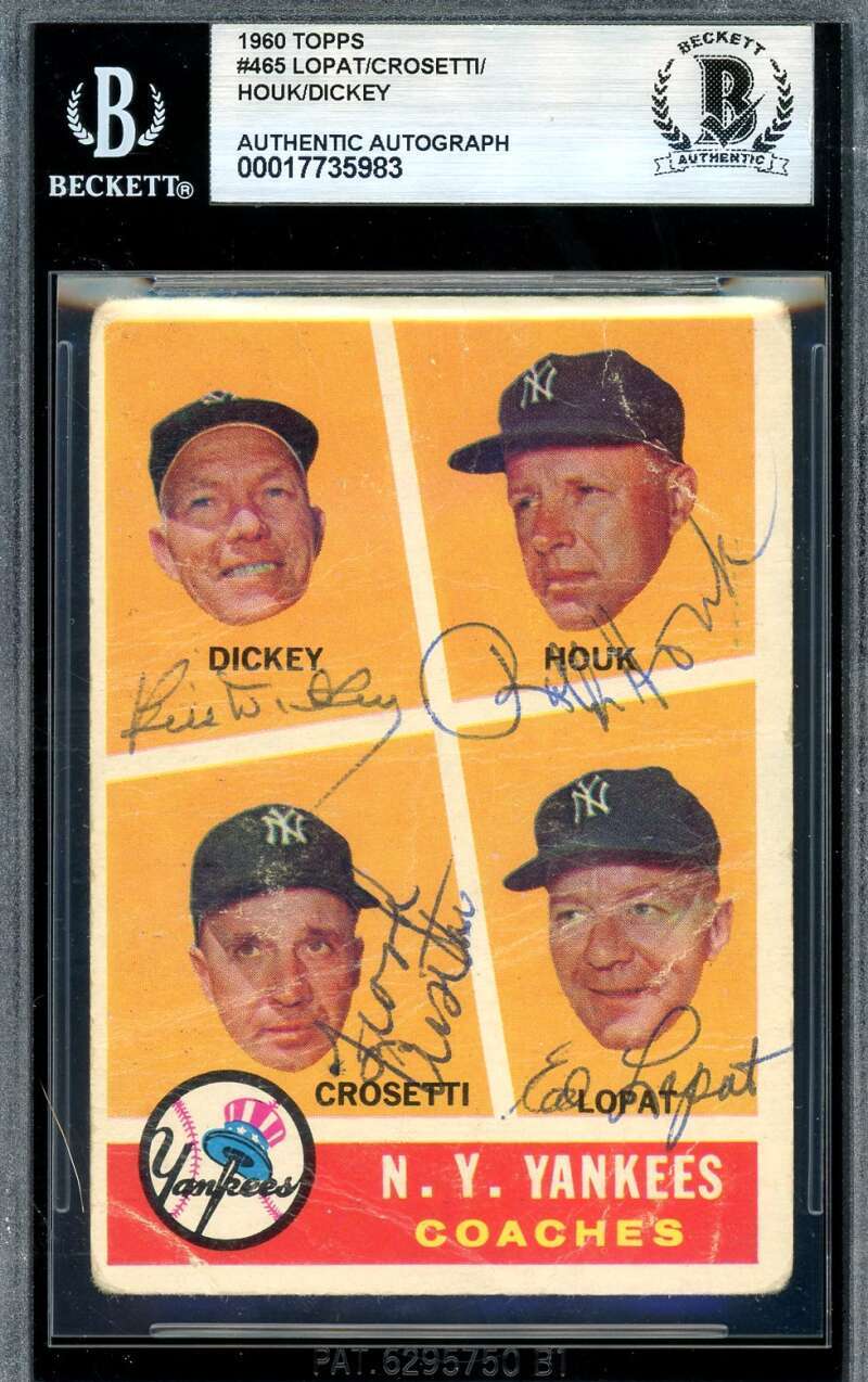 Lopat Crosetti Houk Dickey Beckett BAS Signed by 4 1960 Topps Autograph