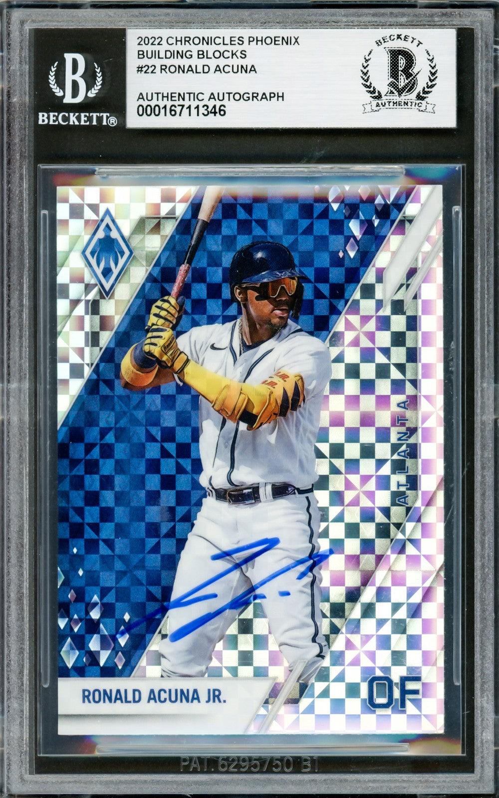 Ronald Acuna Jr. Auto 2022 Panini Phoenix Building Blocks Card 22 Braves Beckett