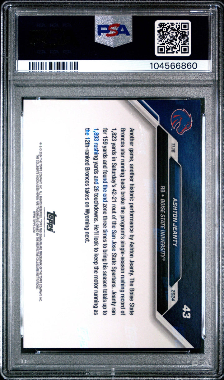 Graded 2024 Topps Bowman U Now Ashton Jeanty #43 Rookie RC Football Card PSA 10