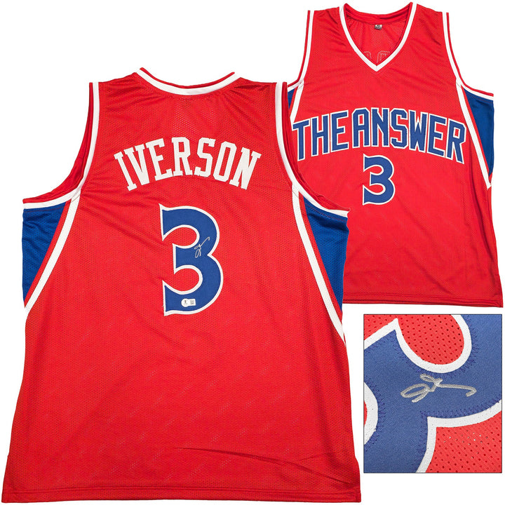 Philadelphia 76ers Allen Iverson Autographed Signed Red Jersey Beckett Witness