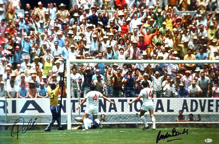 Pele & Gordon Banks Signed 20x30 Canvas Photo "The Greatest Save" 1970 WC BAS
