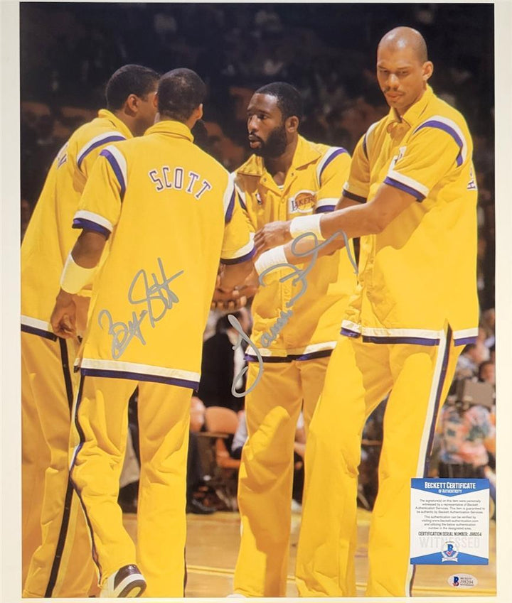 Byron Scott & James Worthy signed 16x20 photo autograph BAS Beckett Witness