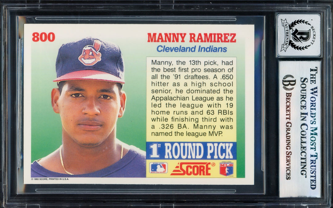 Manny Ramirez Signed 1992 Score RC 800 Cleveland Indians Auto GM 10 Beckett