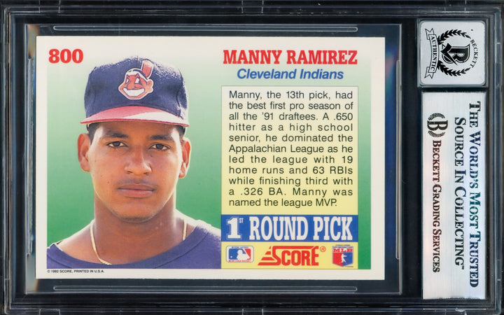 Manny Ramirez Signed 1992 Score RC 800 Cleveland Indians Auto GM 10 Beckett