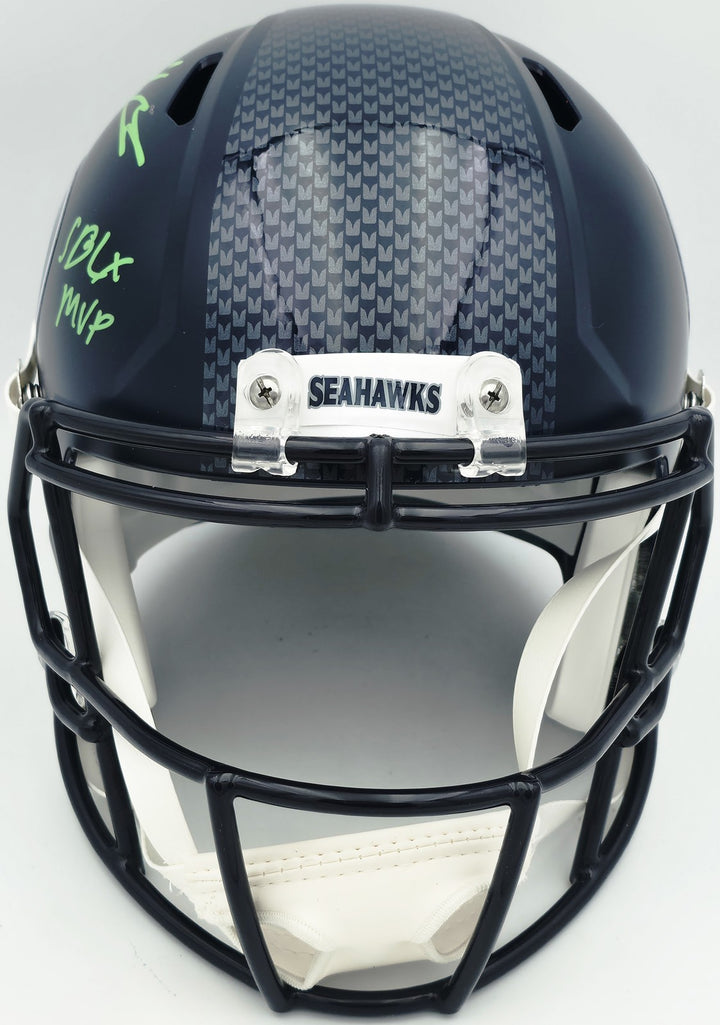 Kenneth Walker III & Malcolm Smith Auto Seahawks Blue Full Sz Speed Rep Helmet