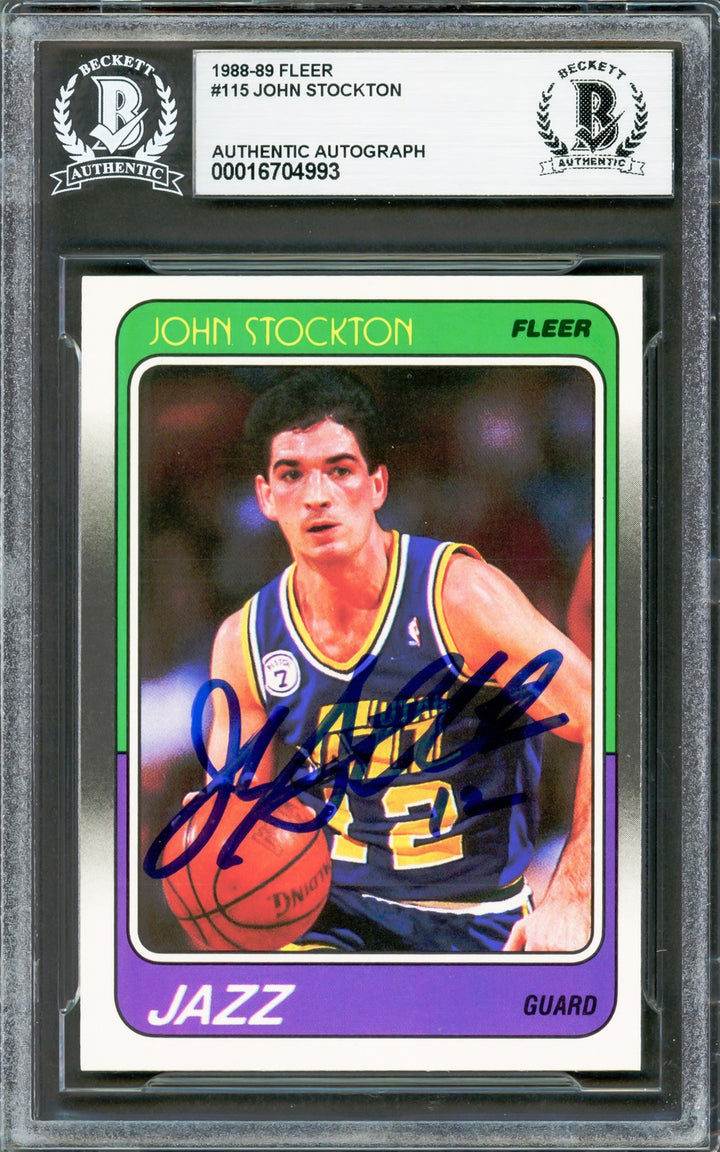 John Stockton Signed 1988-89 Fleer RC 115 Utah Jazz Beckett #16704993
