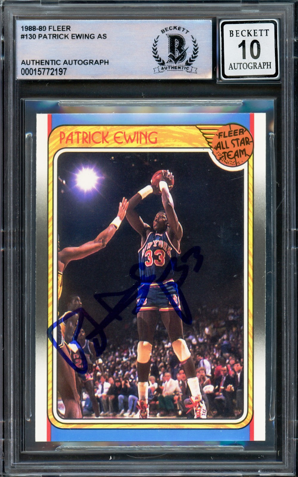 Patrick Ewing Signed 1988-89 Fleer Card 130 Knicks Auto GM 10 Beckett #15772197