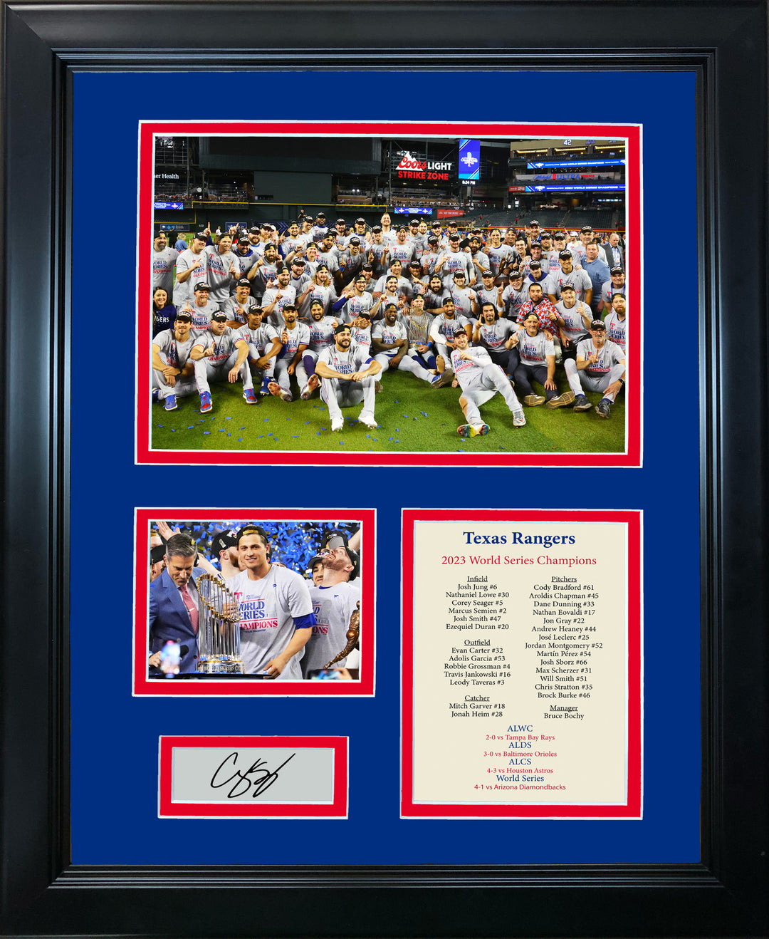 Framed Texas Rangers 2023 World Series Champs Facsimile Engraved Auto 12"x15"