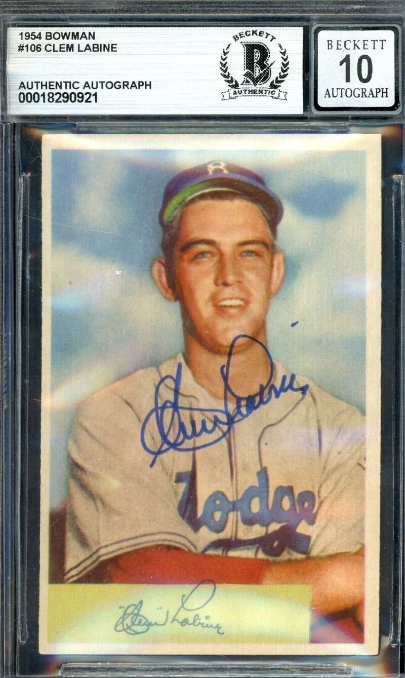 Clem Labine Gem Mint 10 Beckett BAS Signed 1954 Bowman Autographed