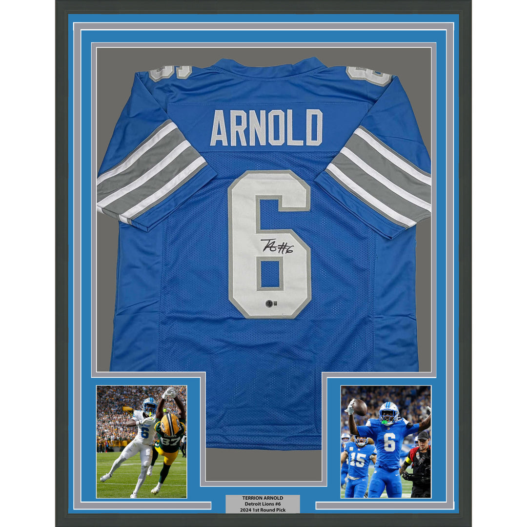 Framed Autographed/Signed Terrion Arnold 35x39 Detroit Blue Jersey Beckett COA