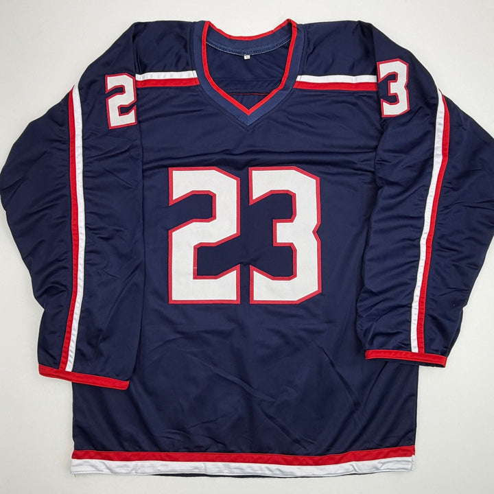 Autographed/Signed Sean Monahan Columbus Blue Hockey Jersey Beckett BAS COA