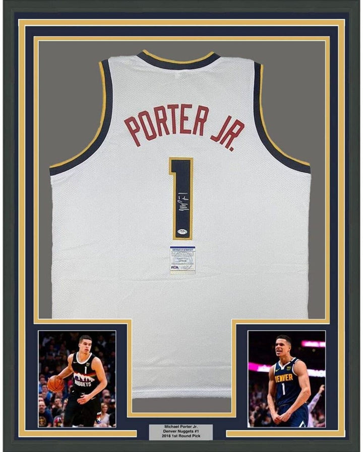 FRAMED Autographed/Signed MICHAEL PORTER JR 33x42 White Jersey PSA/DNA COA