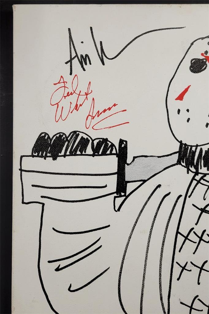 Kane Hodder ~ Ted White ~ Ari Lehman signed F13 Jason 12x16 Canvas Sketch BAS