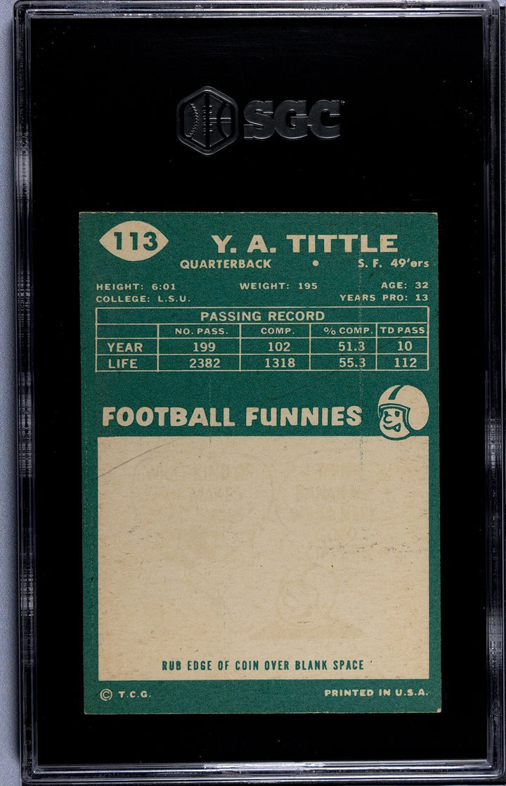 YA (Y.A.) Tittle 1960 Topps Card #113- SGC Graded 4 VF-EX (San Francisco 49ers)