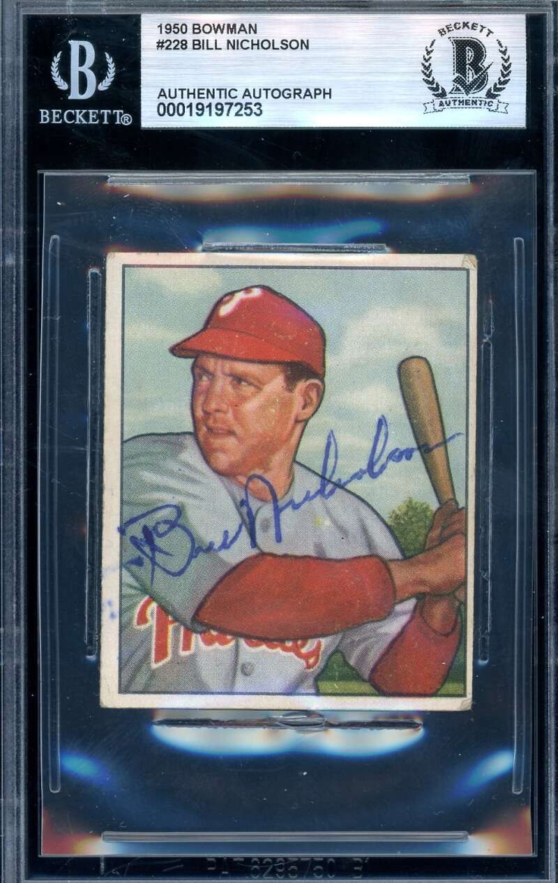 Bill Nicholson Beckett BAS Signed 1950 Bowman Autograph