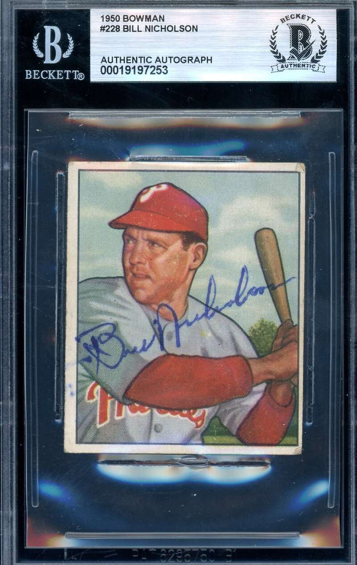 Bill Nicholson Beckett BAS Signed 1950 Bowman Autograph