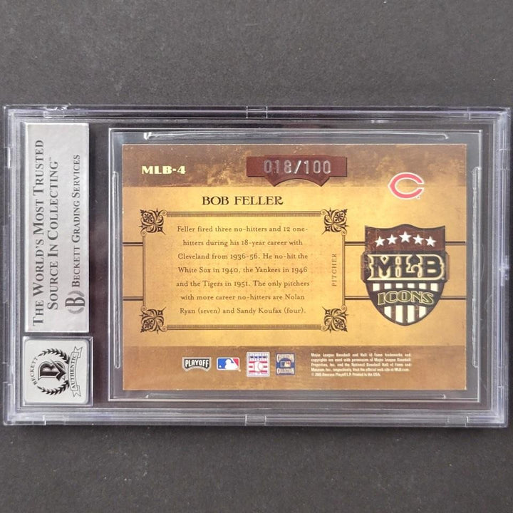 Bob Feller signed 2005 Prime Cuts MLB Icons #4 card /100 ~ BAS BGS 10 Auto
