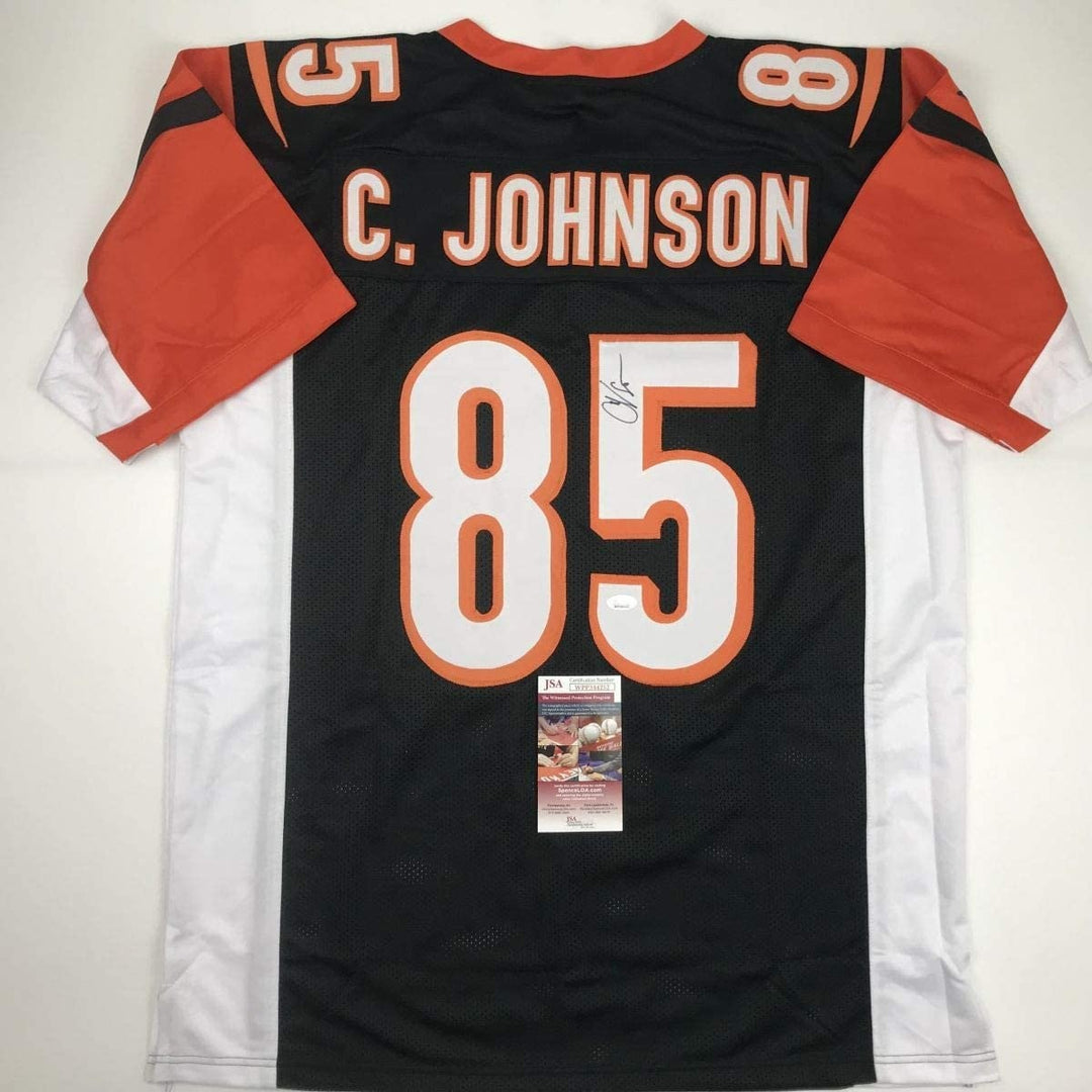 Autographed/Signed CHAD JOHNSON Cincinnati Black Jersey JSA COA Auto