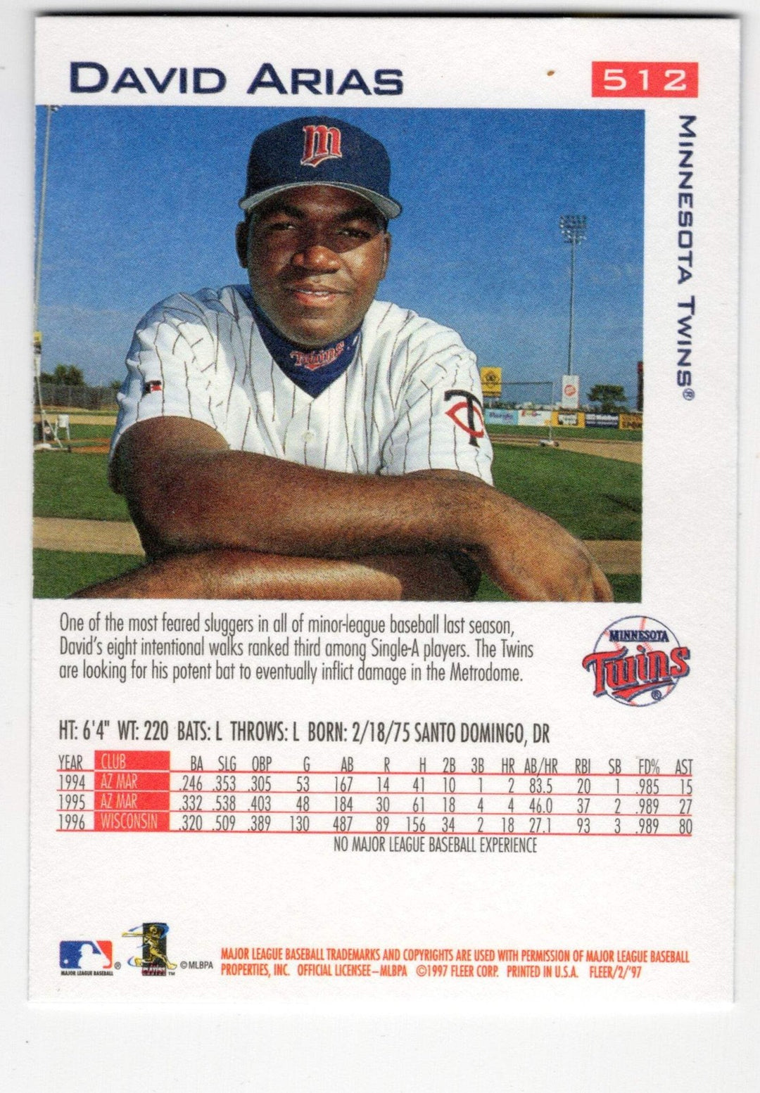 David Ortiz 1997 Fleer Ultra #512 Card
