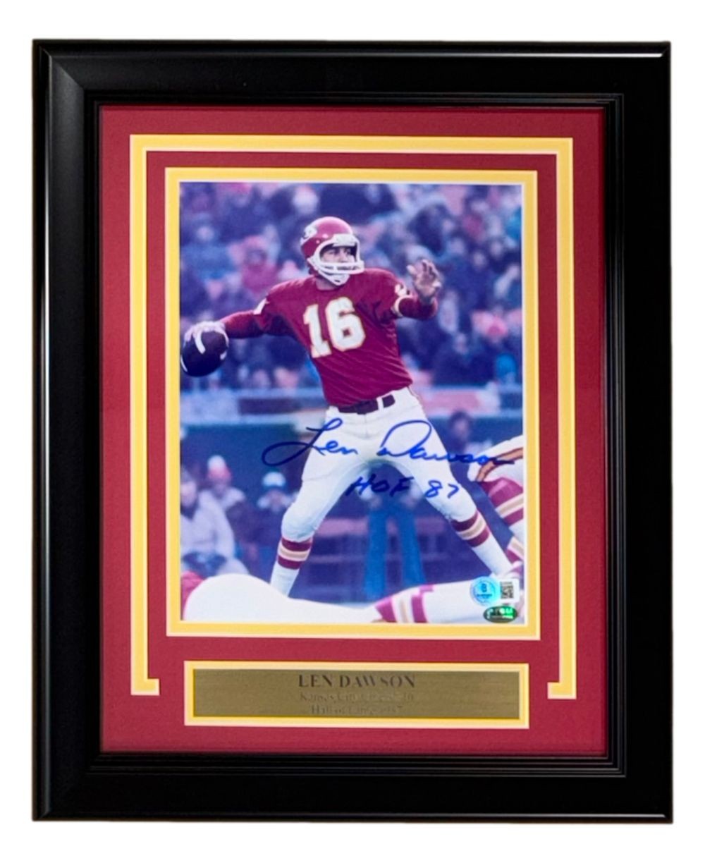 Len Dawson Signed Framed 8x10 Kansas City Chiefs Photo HOF 87 BAS