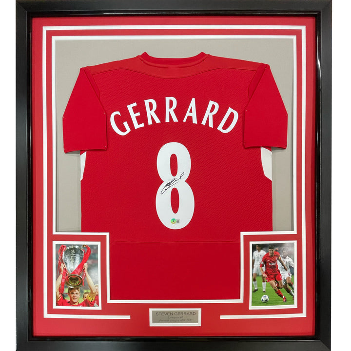 Framed Autographed/Signed Steven Gerrard 33x42 Liverpool Red Jersey BAS COA