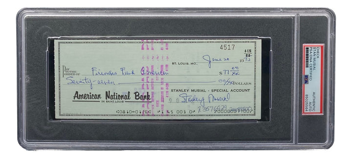 Stan Musial St. Louis Cardinals Signed  Bank Check PSA/DNA 85025564