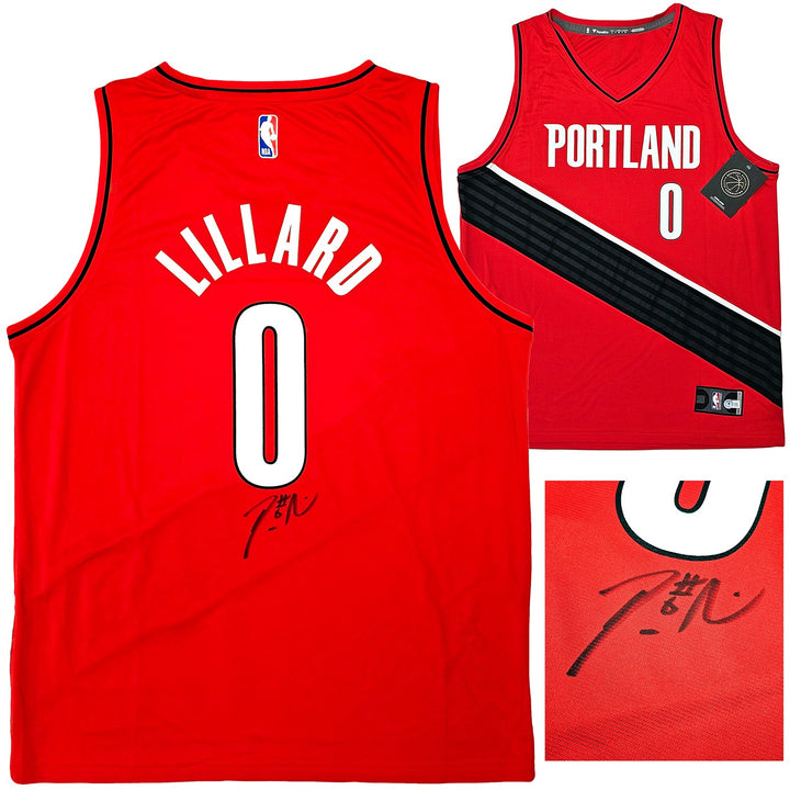 Portland Trailblazers Damian Lillard Signed Red Fanatics Jersey Size L Beckett