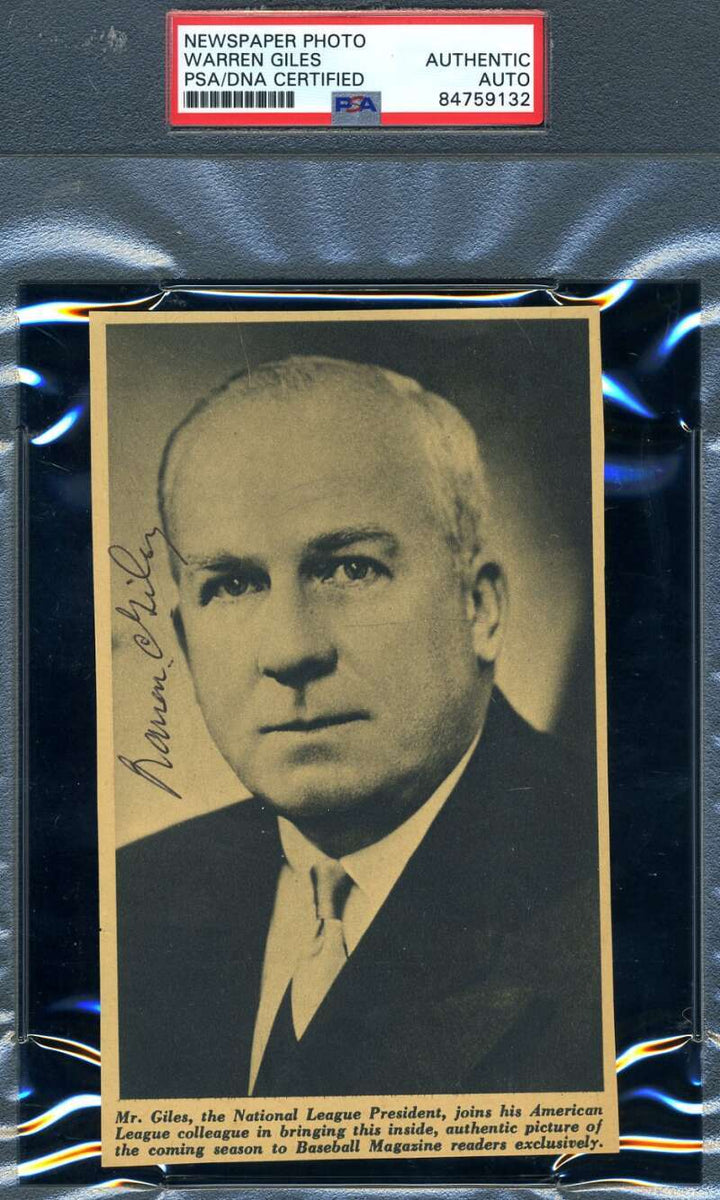 Warren Giles PSA/DNA Signed  Photo Autograph