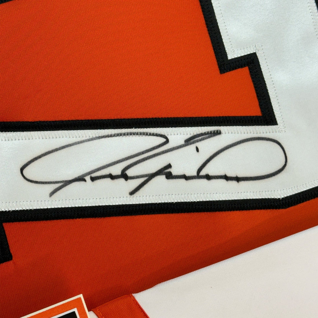 Framed Autographed/Signed Jeremy Roenick 35x39 Orange Jersey BAS COA