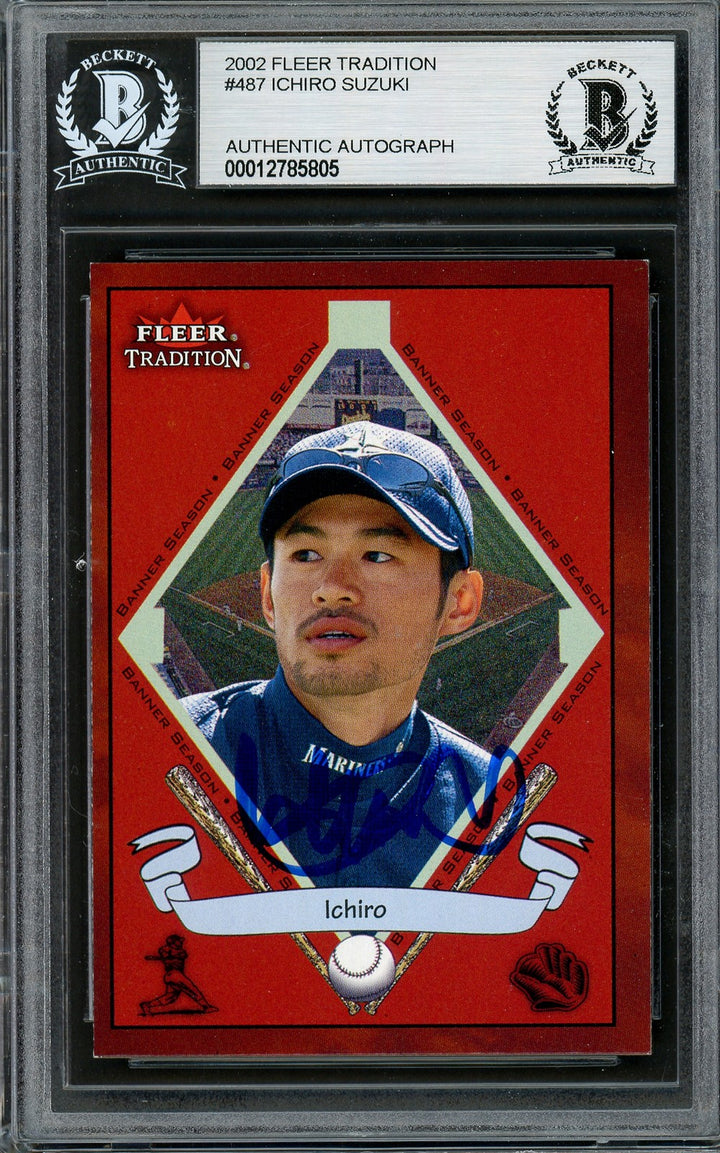 Ichiro Suzuki Signed 2002 Fleer Tradition Card 487 Seattle Mariners Beckett