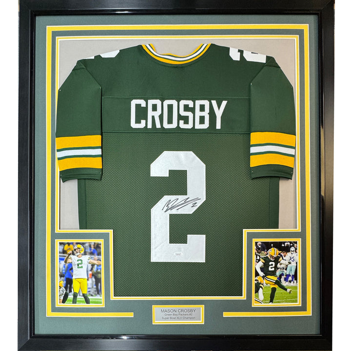 Framed Autographed/Signed Mason Crosby 35x39 Green Bay Green Jersey JSA COA