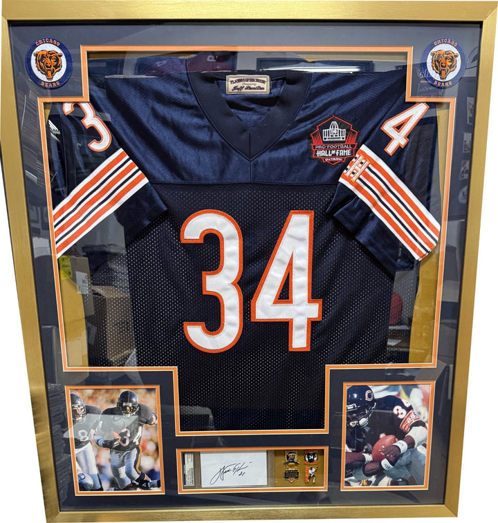 Walter Payton Signed Bears NFL Jersey Display -PSA Slab Cut/Photos Framed 32x36