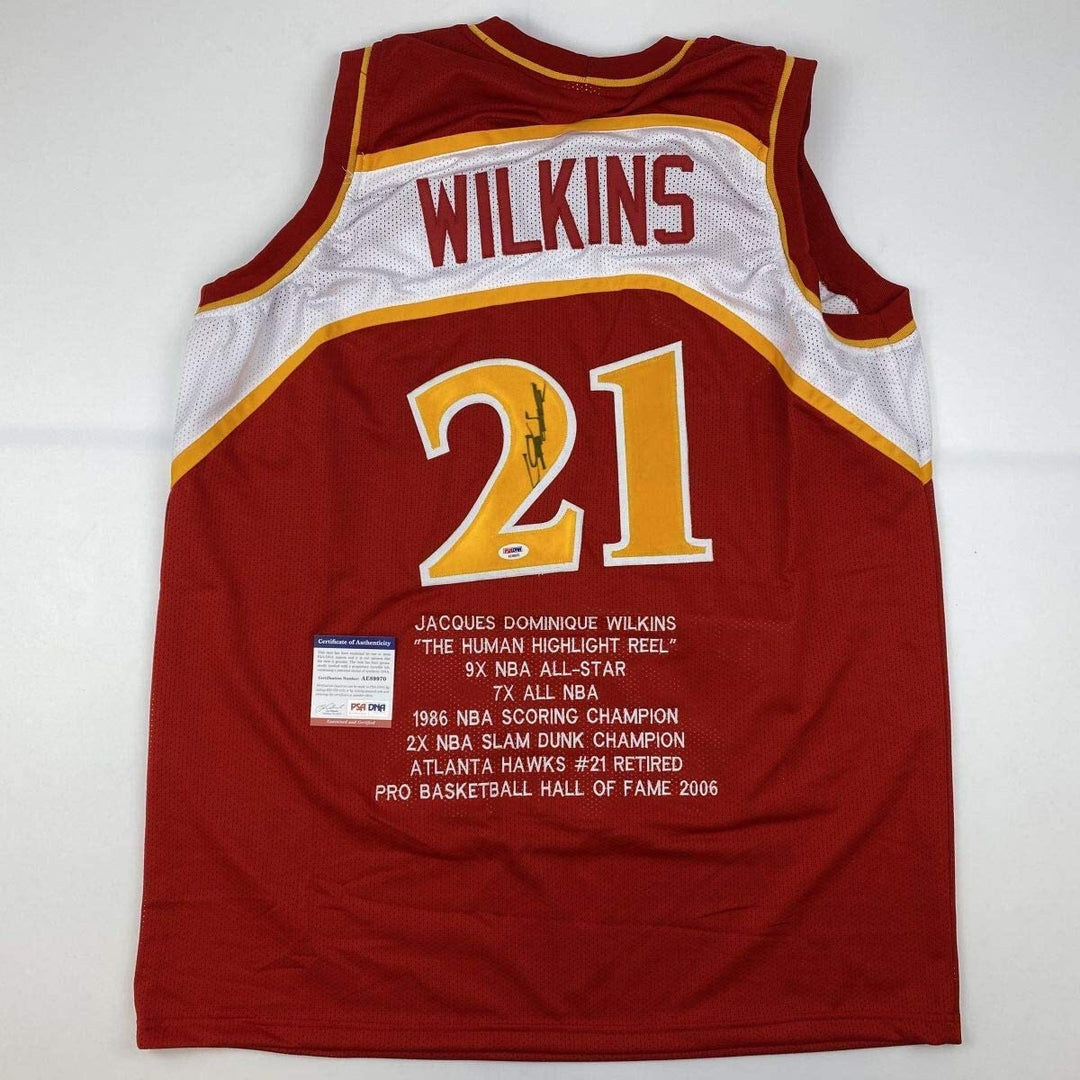 Autographed/Signed Dominique Wilkins Atlanta Red Stat Basketball Jersey PSA/DNA