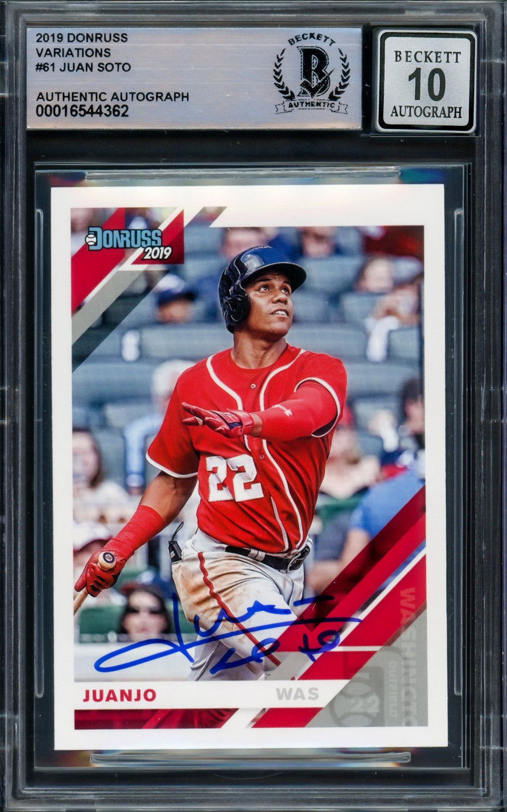 Juan Soto Auto 2019 Donruss Variation Card 61 Mets Auto GM 10 Beckett #16544362