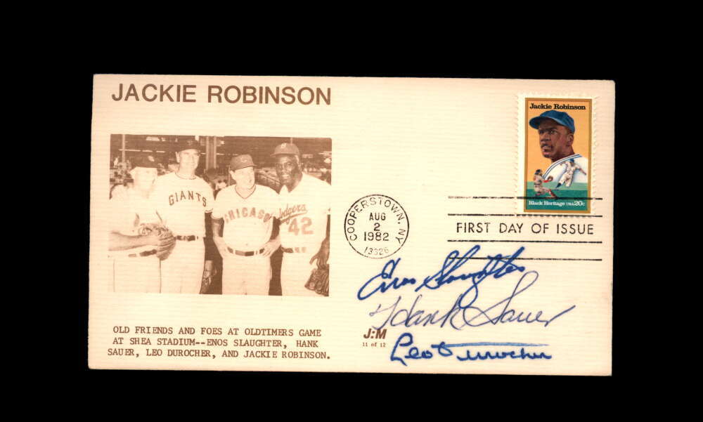 Slaughter Sauer Durocher JSA Signed FDC First Day Cover Cache Jackie Robinson