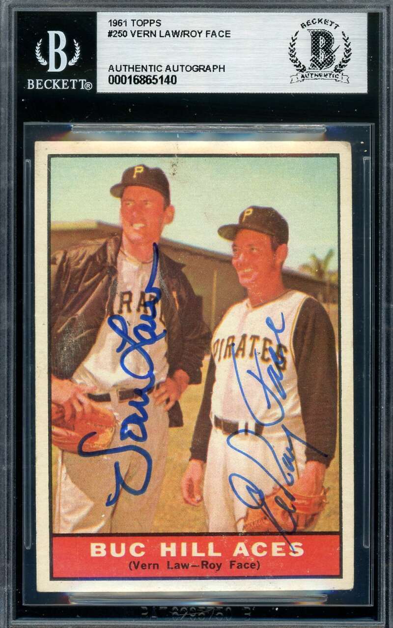 Vern Law Roy Face Beckett BAS Signed 1961 Topps Buc Hill Aces Autograph