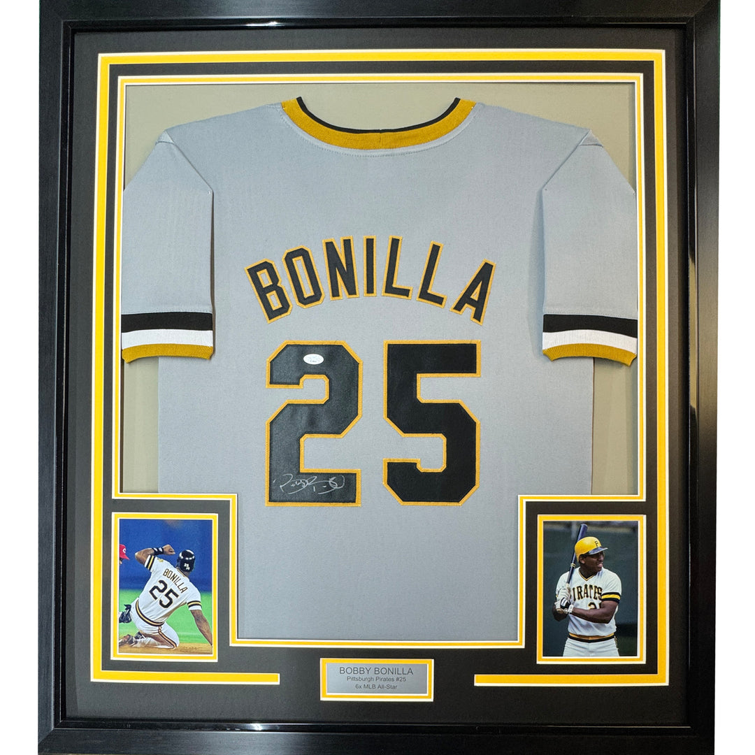 Framed Autographed/Signed Bobby Bonilla 33x42 Pittsburgh Grey Jersey JSA COA
