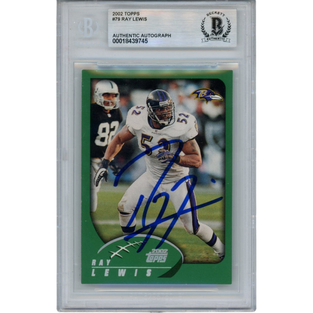 Ray Lewis Autographed/Signed 2002 Topps #79 Trading Card Slab Beckett 53488
