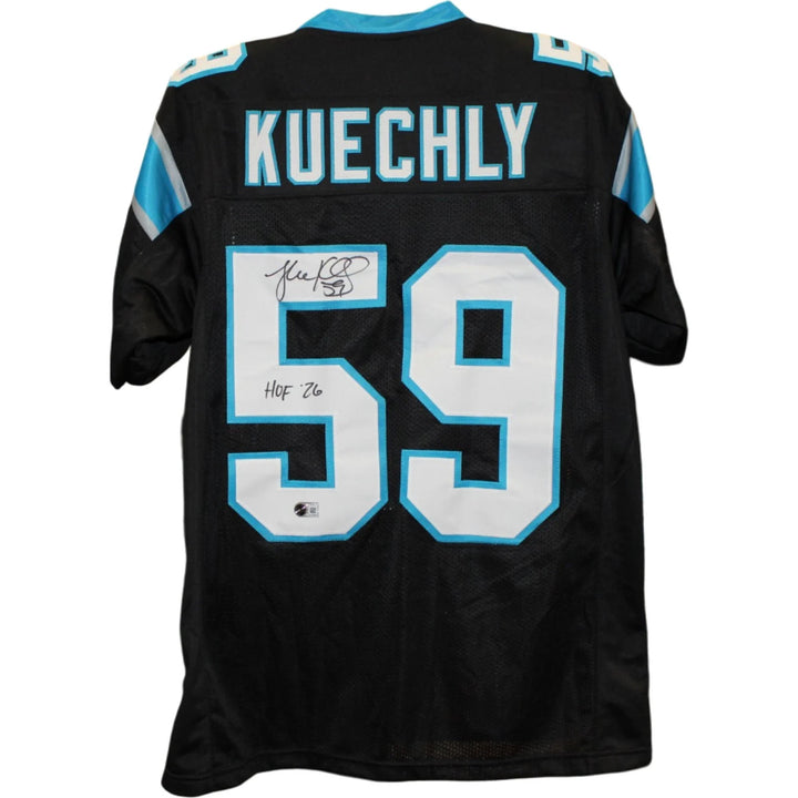 Luke Kuechly Autographed Pro Style Sz XL Jersey Black HOF Beckett Witness 58504