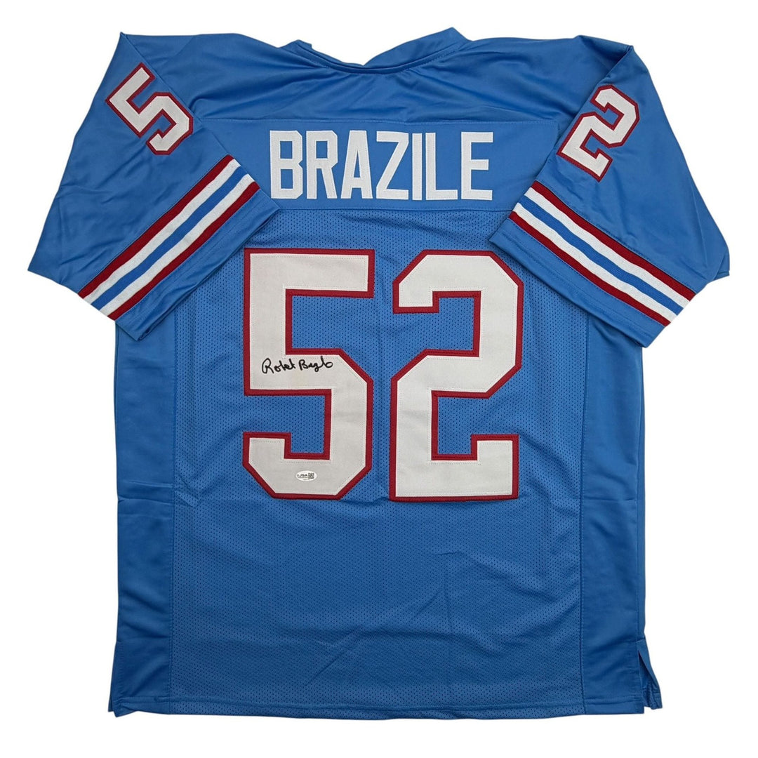 Autographed/Signed Robert Brazile Houston Blue Football Jersey JSA COA