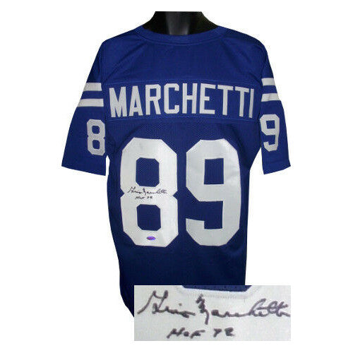 Gino Marchetti signed Blue TB Custom Stitched Pro Style Jersey w HOF 72- JSA