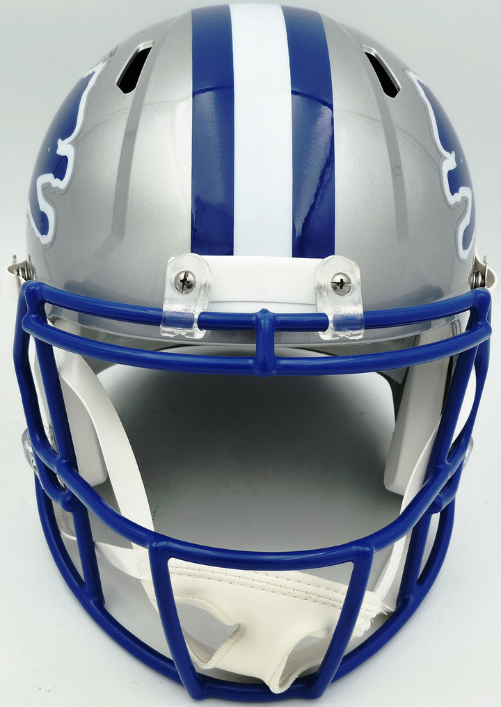 Barry Sanders Auto Lions Silver Throwback Full Size Speed Replica Helmet Beckett