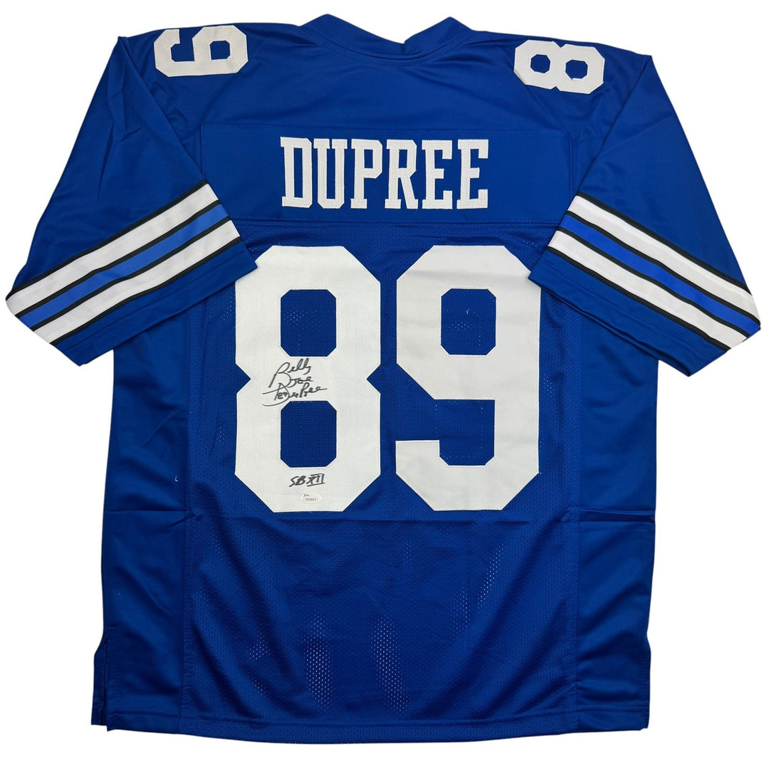 Autographed/Signed Billy Joe DuPree SB XII Dallas Blue Football Jersey JSA COA