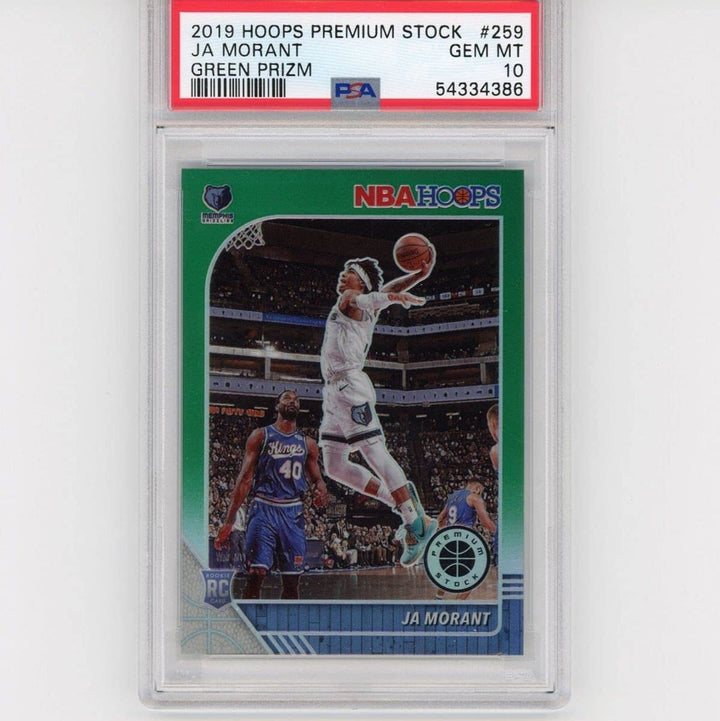Graded 2019-20 NBA Hoops Premium Stock Ja Morant #259 Green Prizm Rookie RC Bask