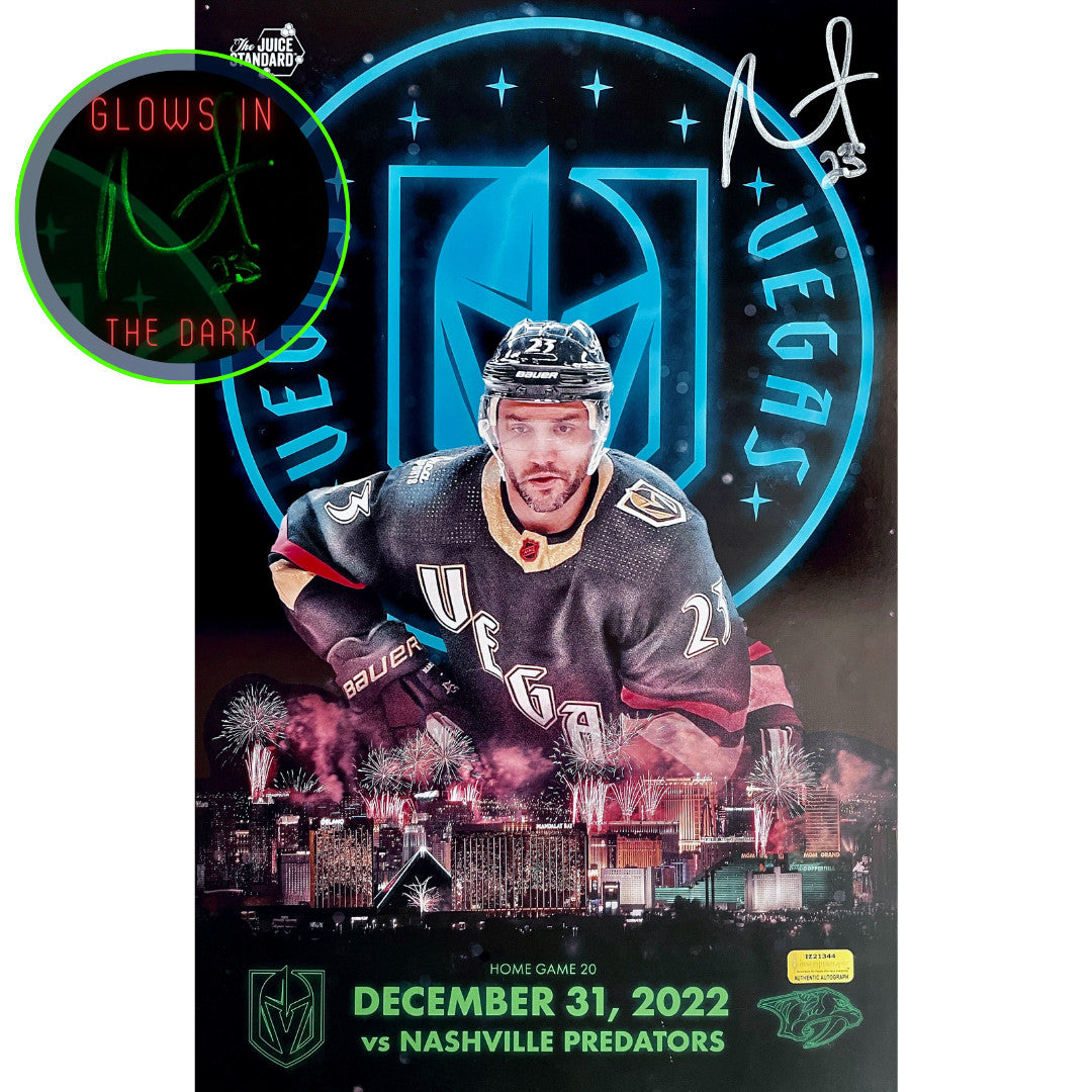 Alec Martinez Vegas Golden Knights 12/31/22 Glow Signed 11x17 Gameday Photo COA